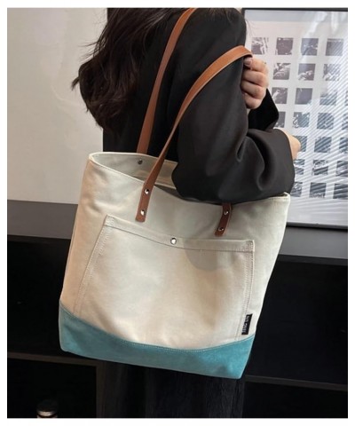 Canvas Shoulder Bag for Women Color Contrast Hobo Bag Large Casual Satchel Tote Bag Top Handle Handbag B Green $20.19 Totes