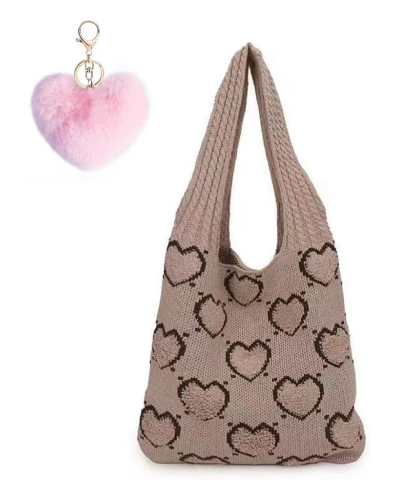 Crochet Bag Tote Bag for Women Cute Bags Heart Tote Bag Cutecore Knitting Bag Fairycore Hobo Bag Beach Bag (Black) Khaki $11....