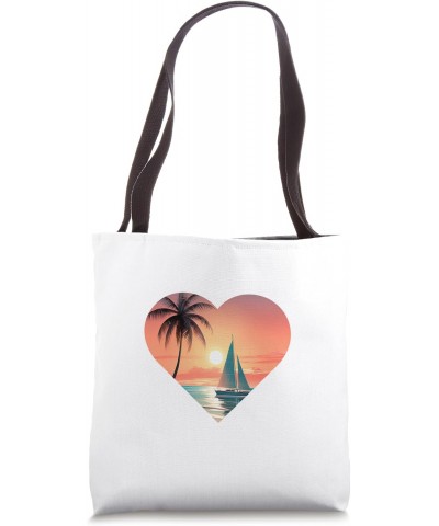 Beautiful Heart Beach Scene, Sandy Beach with Sail boat Tote Bag $11.18 Totes