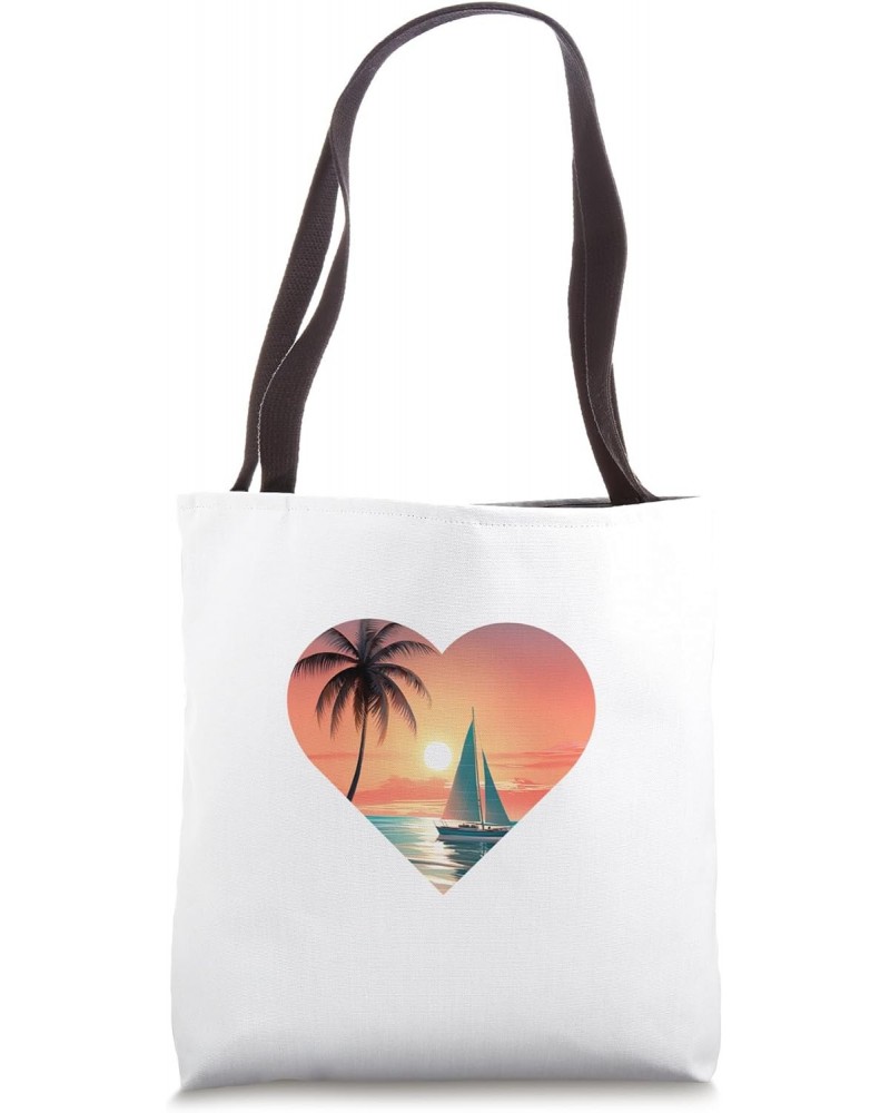 Beautiful Heart Beach Scene, Sandy Beach with Sail boat Tote Bag $11.18 Totes