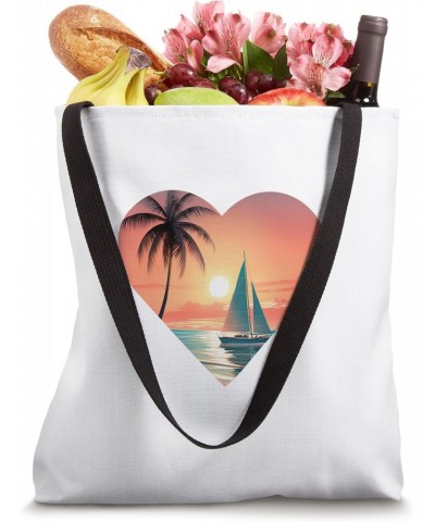 Beautiful Heart Beach Scene, Sandy Beach with Sail boat Tote Bag $11.18 Totes