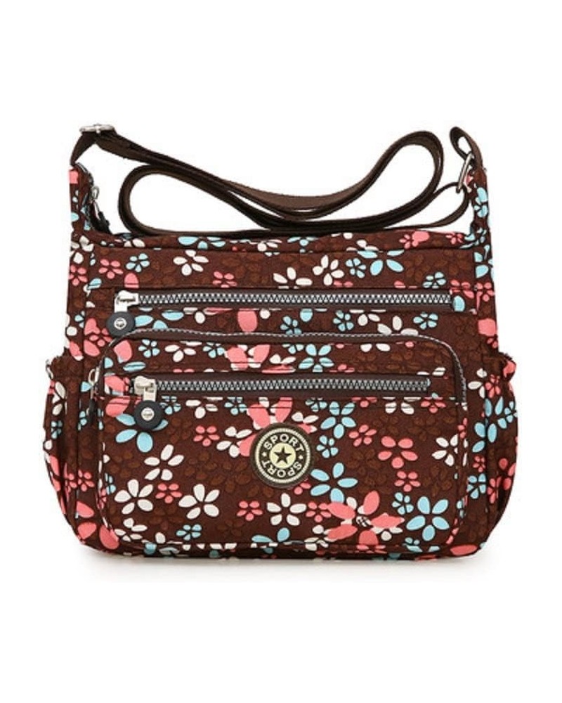 Single shoulder Messenger Crossbody Bag Nylon Purse Satchel For Women Ladies Travel Handbag Brown Flower $12.71 Satchels