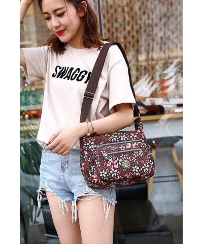 Single shoulder Messenger Crossbody Bag Nylon Purse Satchel For Women Ladies Travel Handbag Brown Flower $12.71 Satchels