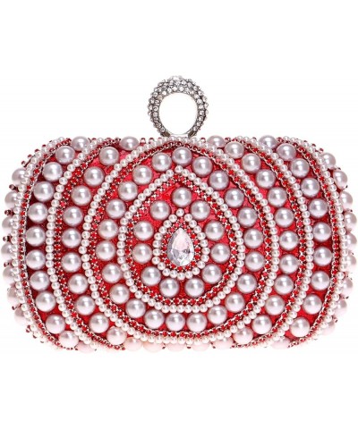 Artificial Pearl Clutch Bag for Women Evening Bags Purses Dazling Crystal Crossbody Shoulder Bag Red $31.71 Evening Bags