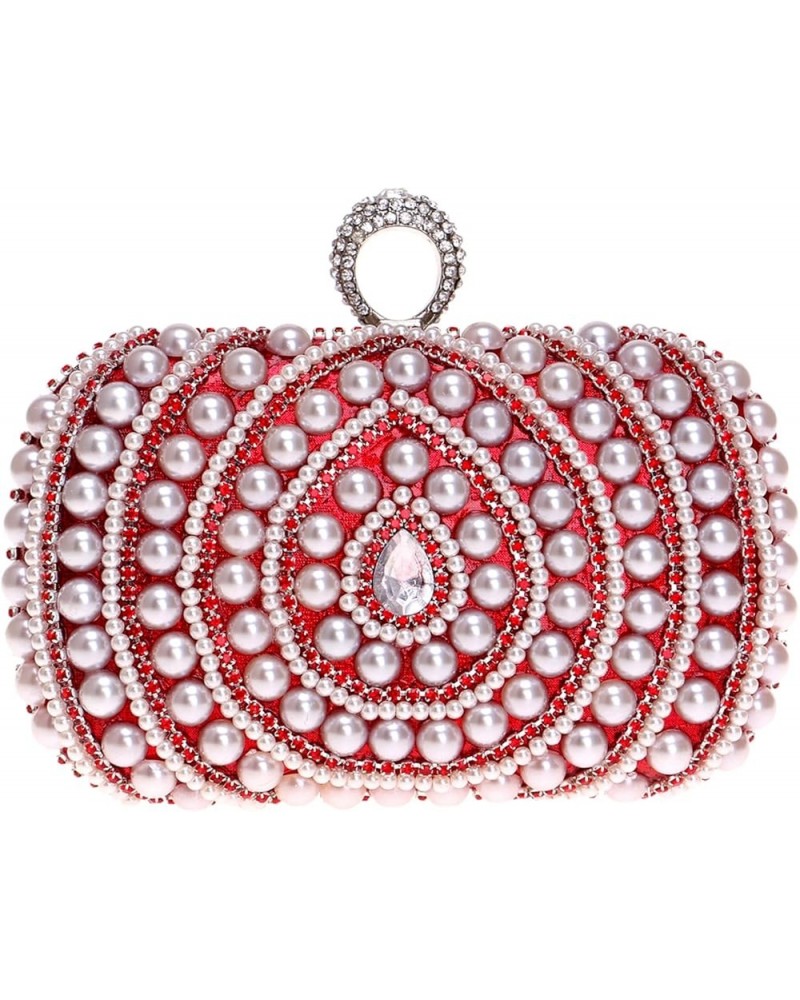 Artificial Pearl Clutch Bag for Women Evening Bags Purses Dazling Crystal Crossbody Shoulder Bag Red $31.71 Evening Bags