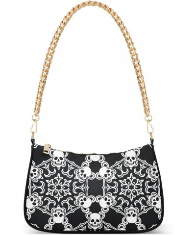 Shoulder Bag Damask Skull Black White Women Clutch Handbag Shoulder Purch Date Chain Bag Tote Bag Spring Holiday Birthday Gif...