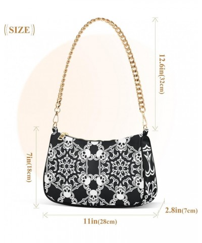 Shoulder Bag Damask Skull Black White Women Clutch Handbag Shoulder Purch Date Chain Bag Tote Bag Spring Holiday Birthday Gif...