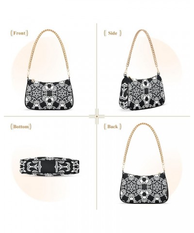 Shoulder Bag Damask Skull Black White Women Clutch Handbag Shoulder Purch Date Chain Bag Tote Bag Spring Holiday Birthday Gif...