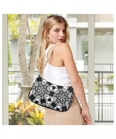 Shoulder Bag Damask Skull Black White Women Clutch Handbag Shoulder Purch Date Chain Bag Tote Bag Spring Holiday Birthday Gif...