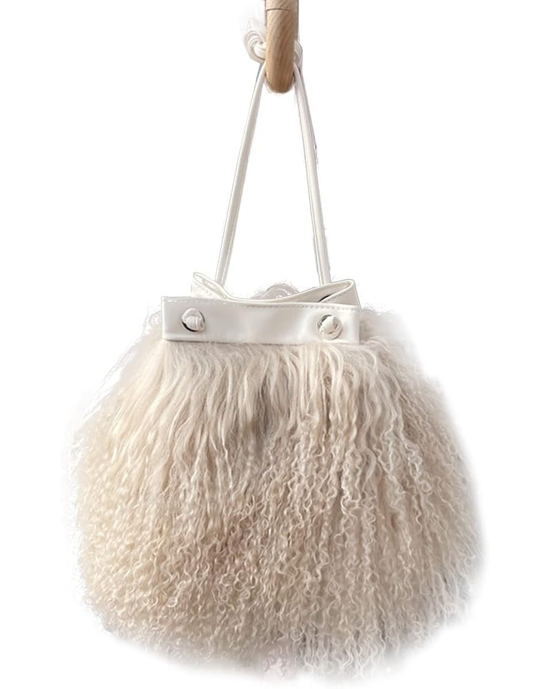 Real Mongolian Fur Luxury Lamb Fur Womens Girls Shoulder Tote Bags Beige $25.64 Totes