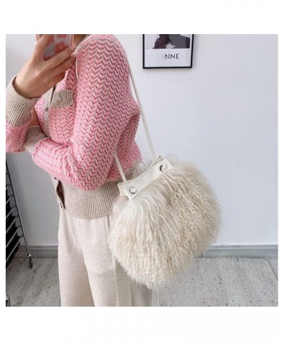 Real Mongolian Fur Luxury Lamb Fur Womens Girls Shoulder Tote Bags Beige $25.64 Totes