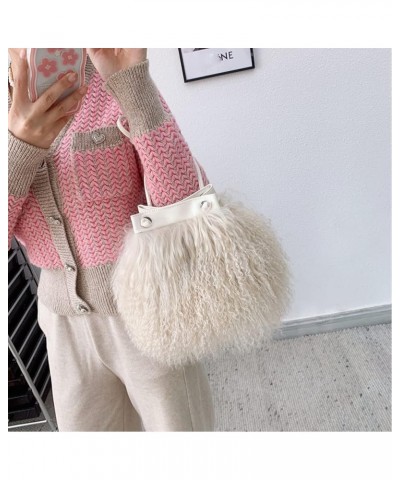 Real Mongolian Fur Luxury Lamb Fur Womens Girls Shoulder Tote Bags Beige $25.64 Totes