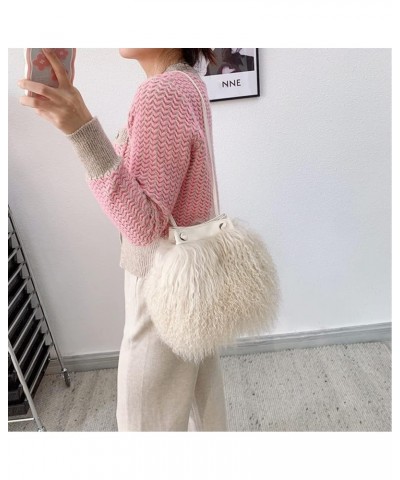 Real Mongolian Fur Luxury Lamb Fur Womens Girls Shoulder Tote Bags Beige $25.64 Totes