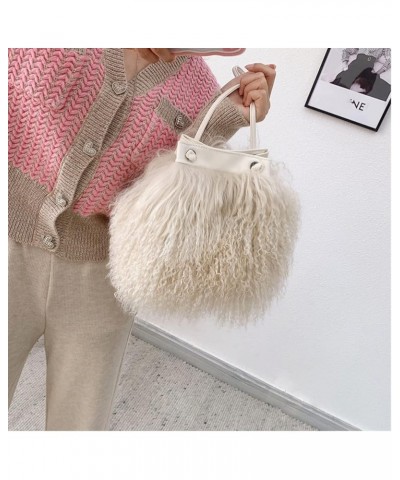 Real Mongolian Fur Luxury Lamb Fur Womens Girls Shoulder Tote Bags Beige $25.64 Totes