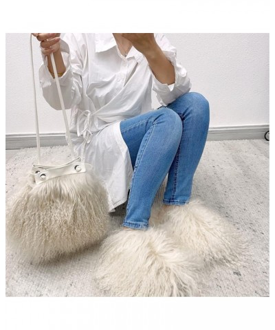 Real Mongolian Fur Luxury Lamb Fur Womens Girls Shoulder Tote Bags Beige $25.64 Totes