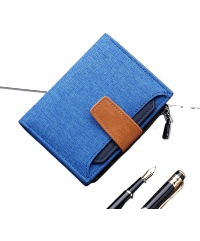 Canvas wallet short men's button bag money clip multi-card slot can hold driver's license with zipper (Color : Black) Blue $3...