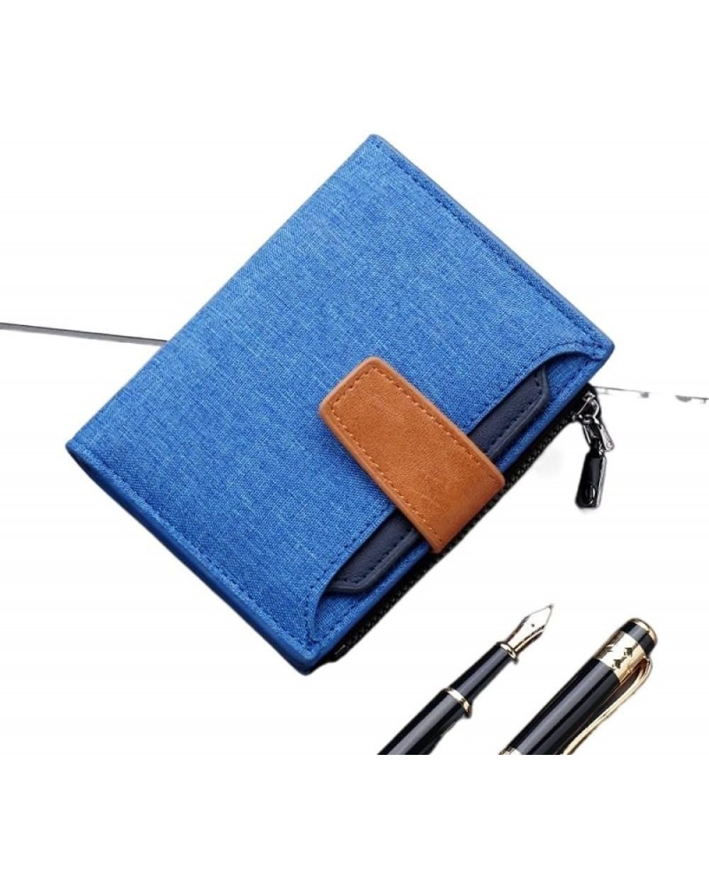 Canvas wallet short men's button bag money clip multi-card slot can hold driver's license with zipper (Color : Black) Blue $3...