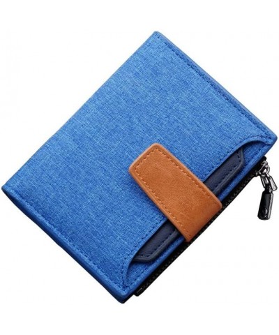 Canvas wallet short men's button bag money clip multi-card slot can hold driver's license with zipper (Color : Black) Blue $3...