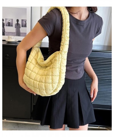 Quilted Tote Bag for Women Puffer Bag Lightweight Padding Shoulder Bag Hobo Bag Satchel Handbag Cloud Bag with Zip 2023 Yello...