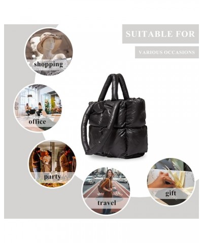 Puffer Tote Bag, Soft Puffy Bags for Women Light Winter Down Cotton Padded Quilted Tote Bag Shoulder Handbag Purse Black $20....