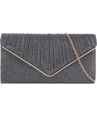 Ladies Frosted Satin Evening Clutch Purse Bag Party Prom Wedding Envelope Crossbody Handbags Dark grey 005 Dark Grey $27.40 E...