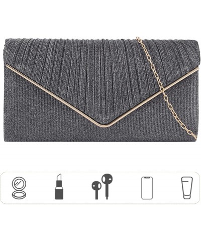 Ladies Frosted Satin Evening Clutch Purse Bag Party Prom Wedding Envelope Crossbody Handbags Dark grey 005 Dark Grey $27.40 E...