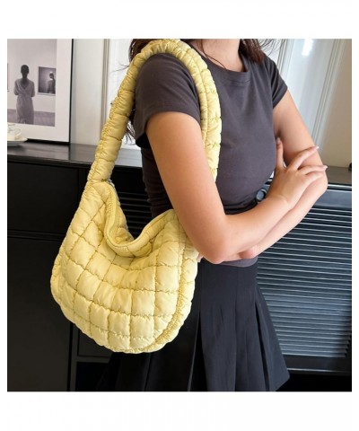 Quilted Tote Bag for Women Puffer Bag Lightweight Padding Shoulder Bag Hobo Bag Satchel Handbag Cloud Bag with Zip 2023 Yello...