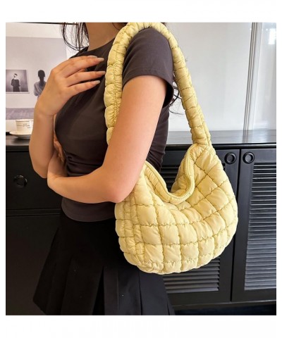 Quilted Tote Bag for Women Puffer Bag Lightweight Padding Shoulder Bag Hobo Bag Satchel Handbag Cloud Bag with Zip 2023 Yello...