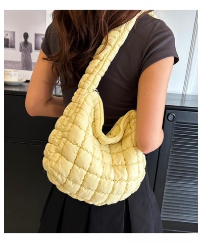 Quilted Tote Bag for Women Puffer Bag Lightweight Padding Shoulder Bag Hobo Bag Satchel Handbag Cloud Bag with Zip 2023 Yello...