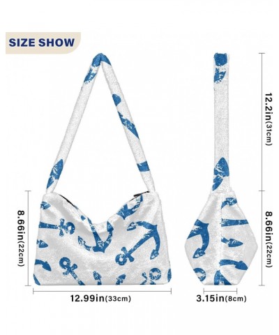 Anchors Furry Tote Bag for Women Crossbody Bag Crossbody Bag Purse Furry Purse with Zipper for Women Men $10.29 Totes