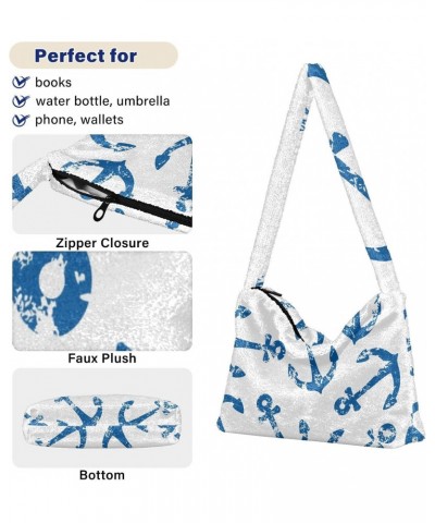 Anchors Furry Tote Bag for Women Crossbody Bag Crossbody Bag Purse Furry Purse with Zipper for Women Men $10.29 Totes