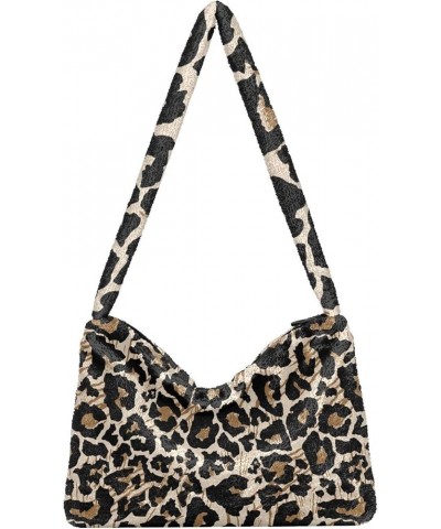 Leopard Plush Underarm Bag Women's Tote Handbags Fluffy Shoulder Bag Purse Lightweight Tote Bags Cell Phone Bag M-17 $12.75 T...