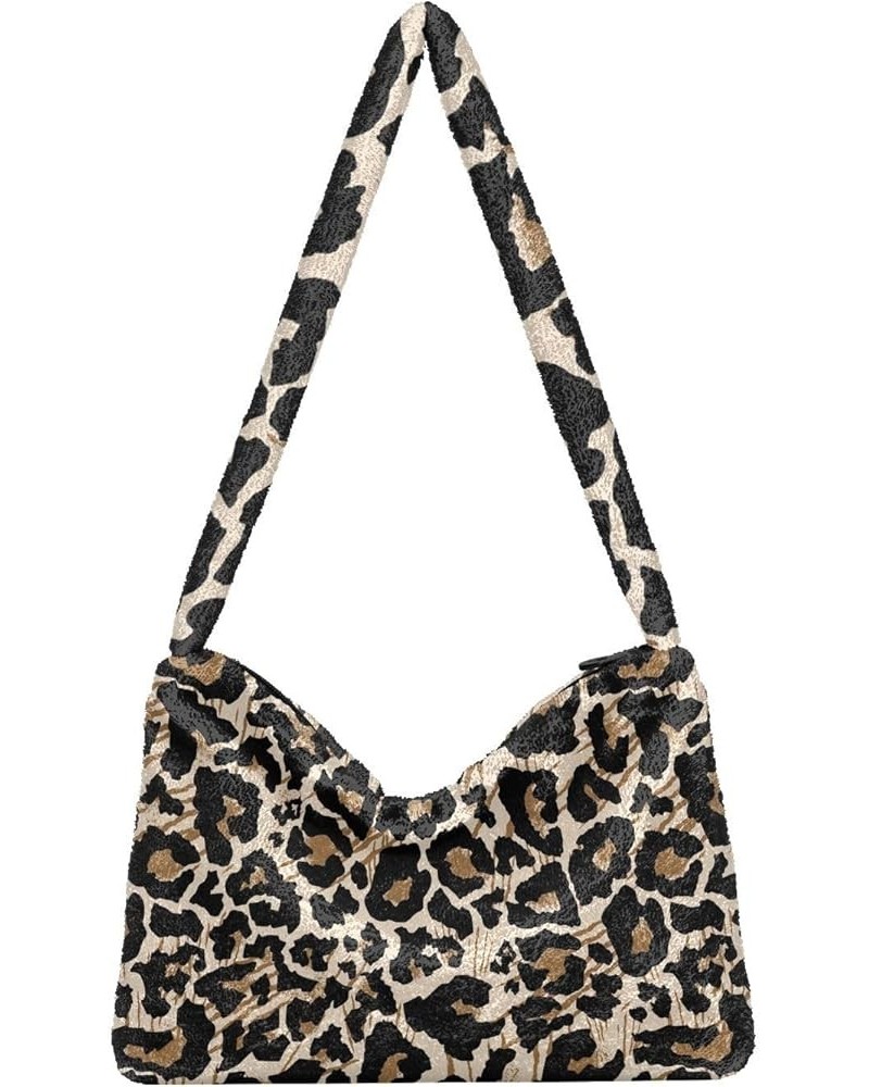 Leopard Plush Underarm Bag Women's Tote Handbags Fluffy Shoulder Bag Purse Lightweight Tote Bags Cell Phone Bag M-17 $12.75 T...