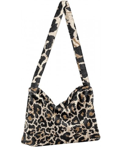 Leopard Plush Underarm Bag Women's Tote Handbags Fluffy Shoulder Bag Purse Lightweight Tote Bags Cell Phone Bag M-17 $12.75 T...