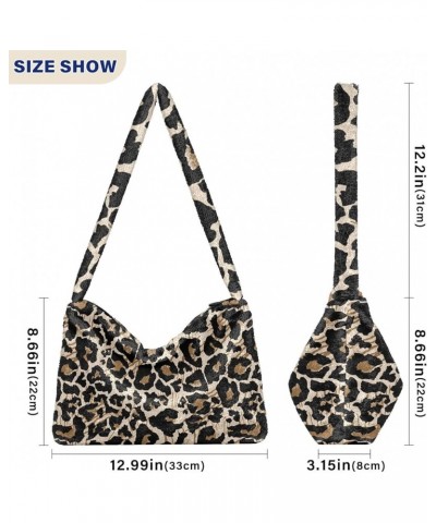 Leopard Plush Underarm Bag Women's Tote Handbags Fluffy Shoulder Bag Purse Lightweight Tote Bags Cell Phone Bag M-17 $12.75 T...