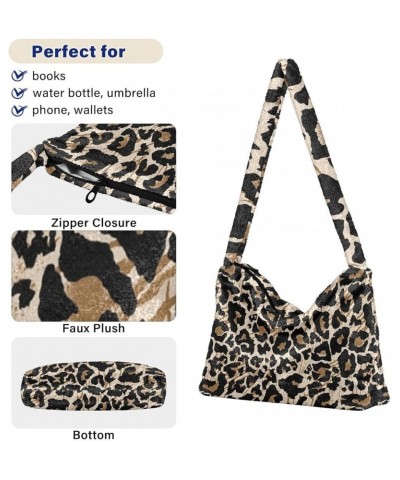 Leopard Plush Underarm Bag Women's Tote Handbags Fluffy Shoulder Bag Purse Lightweight Tote Bags Cell Phone Bag M-17 $12.75 T...