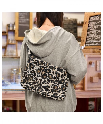 Leopard Plush Underarm Bag Women's Tote Handbags Fluffy Shoulder Bag Purse Lightweight Tote Bags Cell Phone Bag M-17 $12.75 T...