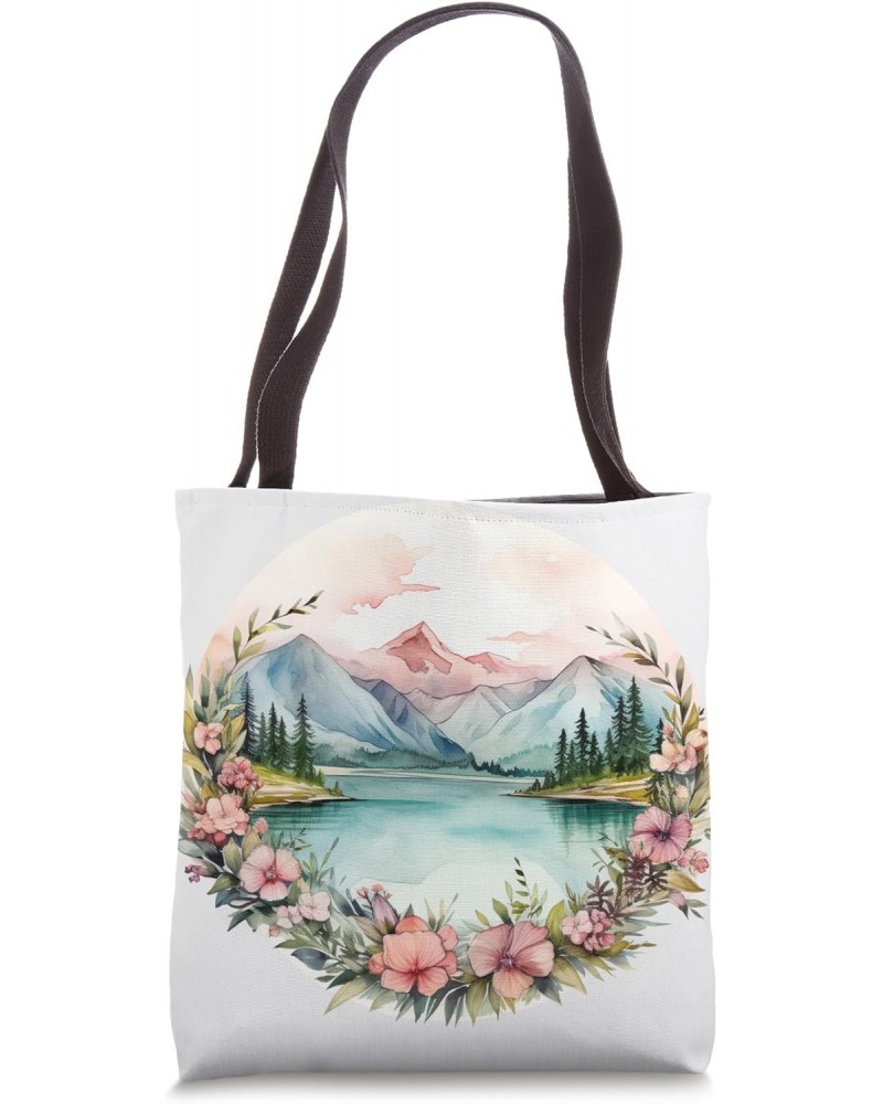 Boho Chic Floral Wreath flowers watercolor Retro Mountain Tote Bag $13.46 Totes