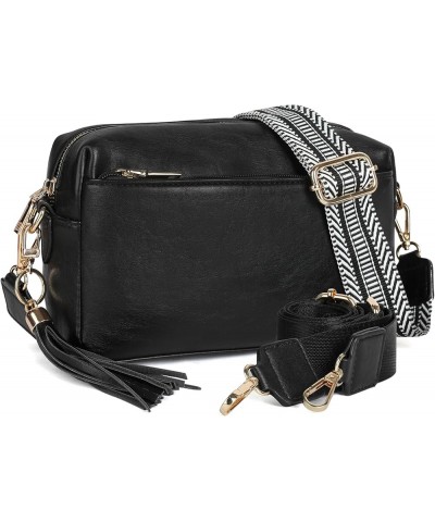 Crossbody Bags for Women,Small Vegan Leather Crossbody Purse,Women's Shoulder Handbags with 2 Wide Straps Black $19.60 Crossb...