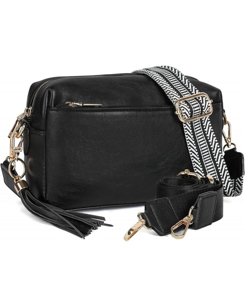 Crossbody Bags for Women,Small Vegan Leather Crossbody Purse,Women's Shoulder Handbags with 2 Wide Straps Black $19.60 Crossb...