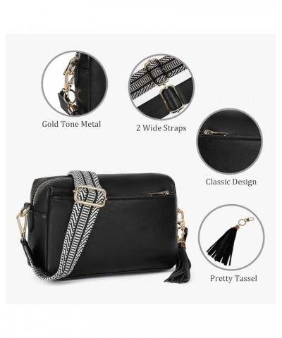 Crossbody Bags for Women,Small Vegan Leather Crossbody Purse,Women's Shoulder Handbags with 2 Wide Straps Black $19.60 Crossb...