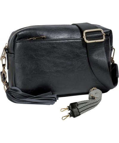 Crossbody Bags for Women,Small Vegan Leather Crossbody Purse,Women's Shoulder Handbags with 2 Wide Straps Black $19.60 Crossb...