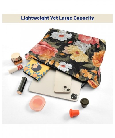 Tropical Leaves Women Shoulder Bag, Fall Shoulder Bags for Women, Womens Outdoor Bag Orange and Pink Flowers on Black-1 $10.9...