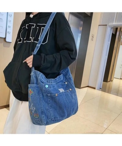 Denim Shoulder Bag Jean Bag Messenger Bag for Women Aesthetic Tote Bag Casual Retro Crossbody Bag Handbag Blue 01 $12.80 Totes