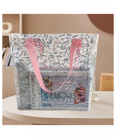 Laser Clear Tote Bags, Waterproof Seethrough Bag Vinyl Handle Bag, Transparent Tote Bag for Daily Life Makeup $9.35 Totes