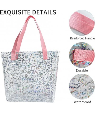 Laser Clear Tote Bags, Waterproof Seethrough Bag Vinyl Handle Bag, Transparent Tote Bag for Daily Life Makeup $9.35 Totes