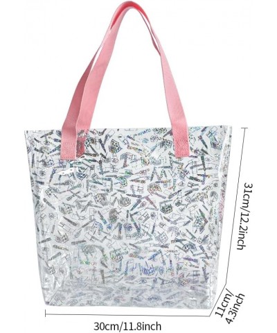 Laser Clear Tote Bags, Waterproof Seethrough Bag Vinyl Handle Bag, Transparent Tote Bag for Daily Life Makeup $9.35 Totes