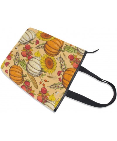 Tote Bag Pumpkin Maple Leaves Sunflower Canvas Zippered Tote Handbag for Women with 2 Interior Pockets $11.27 Totes