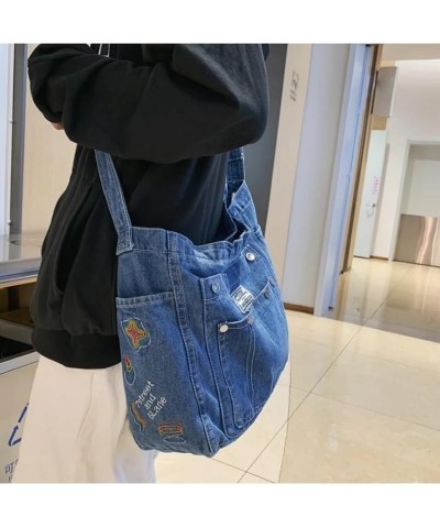 Denim Shoulder Bag Jean Bag Messenger Bag for Women Aesthetic Tote Bag Casual Retro Crossbody Bag Handbag Blue 01 $12.80 Totes