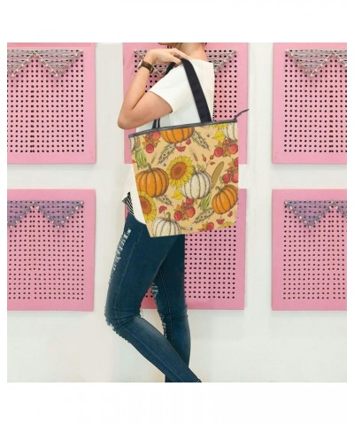 Tote Bag Pumpkin Maple Leaves Sunflower Canvas Zippered Tote Handbag for Women with 2 Interior Pockets $11.27 Totes